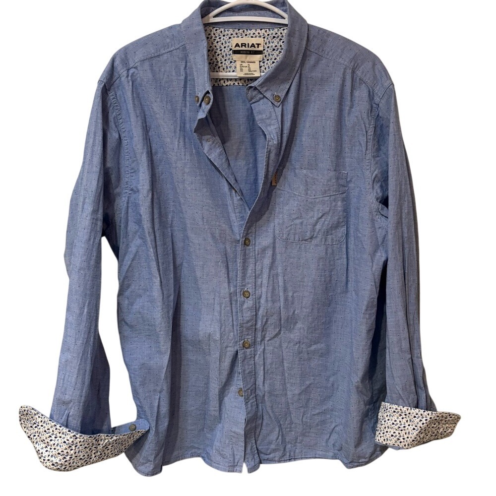 Ariat Modern Fit Blue Micro-Dot Button-Down Shirt –‎ Men's XL